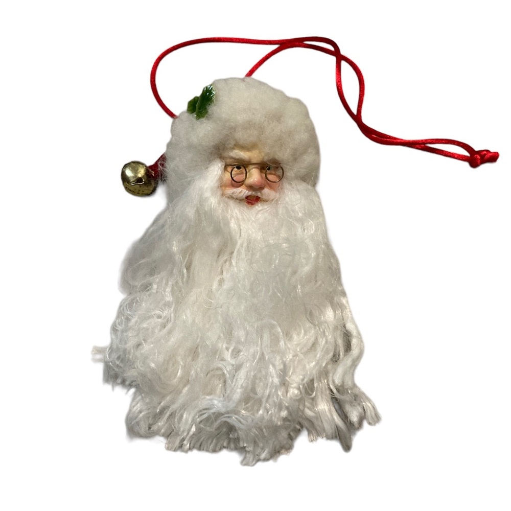 Santa Necklace Fuzzy Full White Beard Face Red Rope Cord Door Hanger Christmas